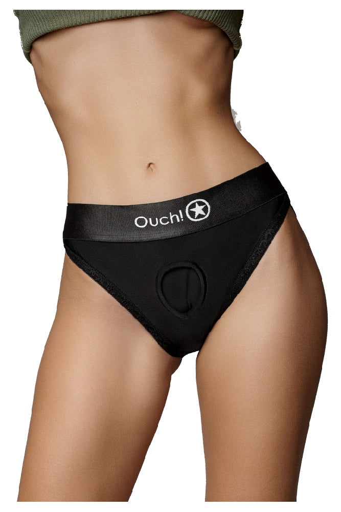 Ouch by Shots Toys - Vibrating Strap-on Hipster Panty Harness - Black - Various Sizes