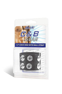 Thumbnail for Electric Eel - Blue Line - 1.5 inch Cock Ring With Ball Strap - Black - Stag Shop