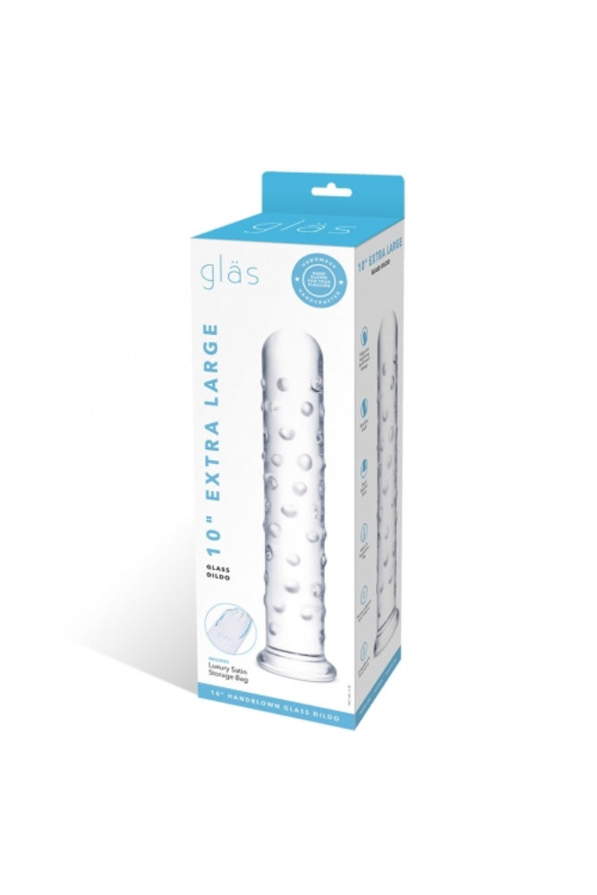 Gläs - 10" Extra Large Textured Glass Dildo - Clear - Stag Shop