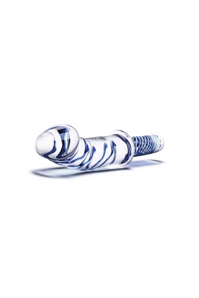 Gläs - 11" Realistic Double Ended Glass Dildo With Handle - Clear/Blue - Stag Shop