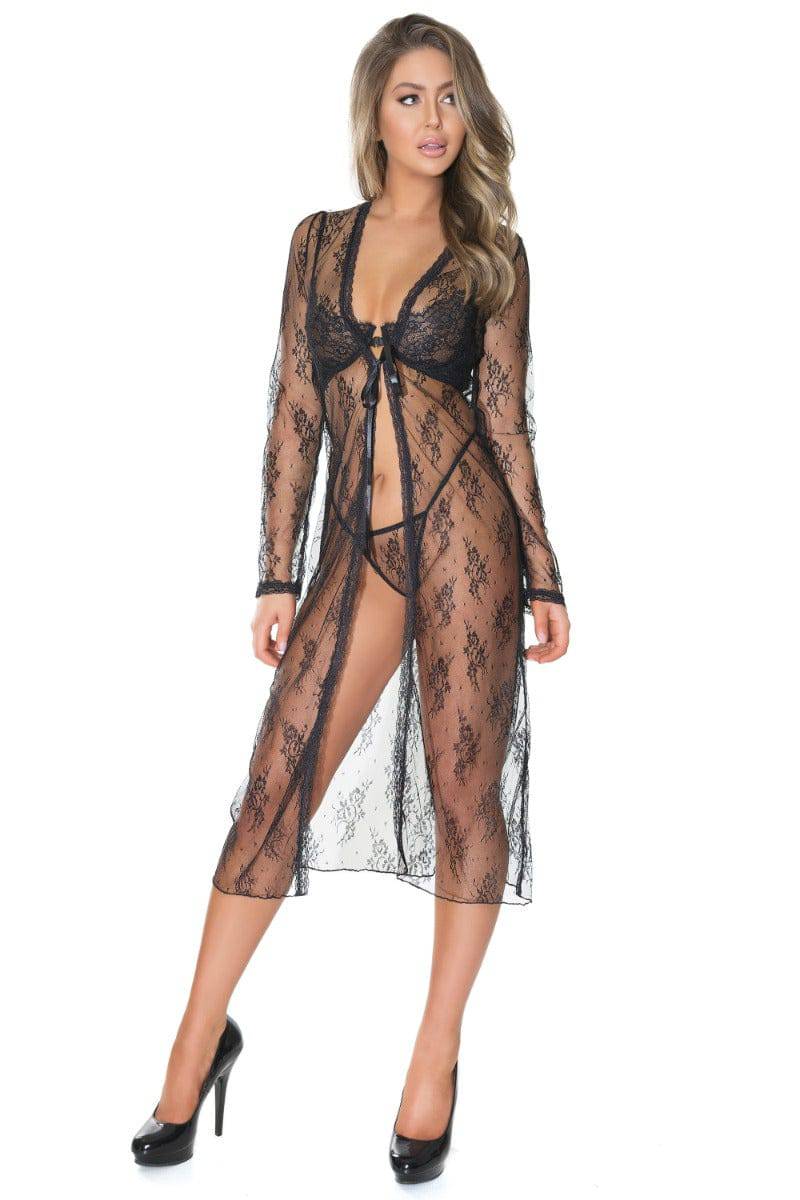 Coquette - 21405 - Robe & G-string  Set - Black - OS - Stag Shop
