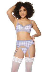 Thumbnail for Coquette - 21501 - Bra Garter Belt & G-string Set - Grey/Pink - Stag Shop