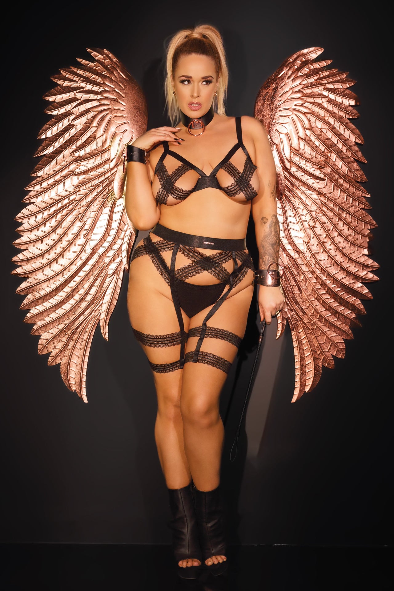 Coquette Black Label Collection - 23508 - Bralette & Leg Harness Set – Black - OS/XL - Stag Shop