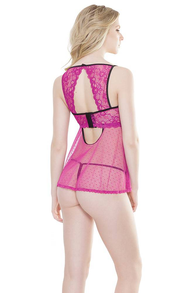 Coquette - 2524 - Babydoll & Crotchless G-String Set - OS - Magenta - Stag Shop