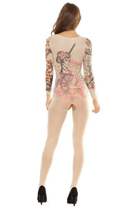 Thumbnail for Coquette - 2560 - Tattoo Bodystocking - OS - Nude - Stag Shop
