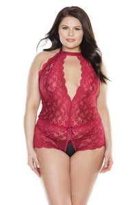 Thumbnail for Coquette - 3876X - Crotchless Lace Teddy - Merlot - OSXL - Stag Shop