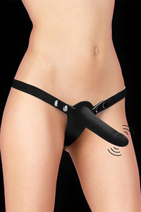 Thumbnail for Ouch by Shots - Vibrating Double Adjustable Silicone Strap-On - Black - Stag Shop