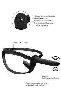 Thumbnail for Ouch by Shots - Vibrating Double Adjustable Silicone Strap-On - Black - Stag Shop