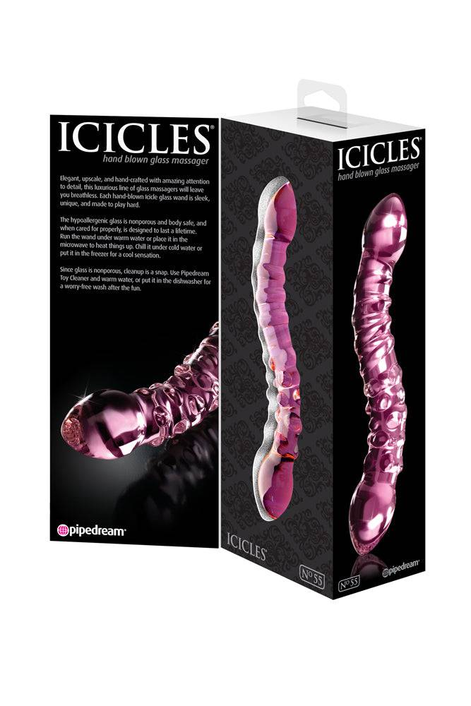 Pipedream - Icicles - No. 55 - Double Ended Textured Glass Dildo - Pink - Stag Shop