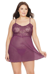 Thumbnail for Coquette - 7126X - Babydoll & G-string Set - Plum - OS/XL - Stag Shop