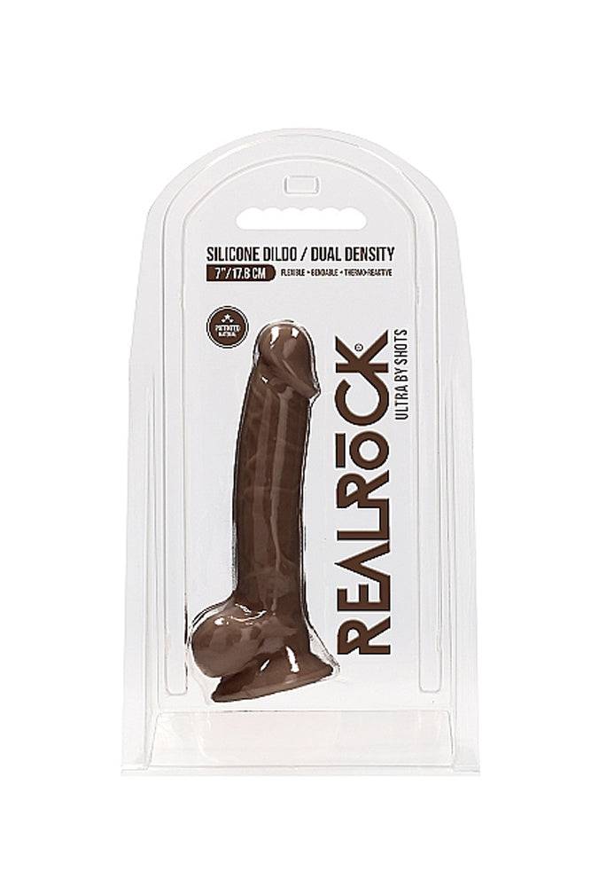 Shots Toys - Real Rock - 7 Inch Dual Density Dildo w/ Balls - Brown - Stag Shop