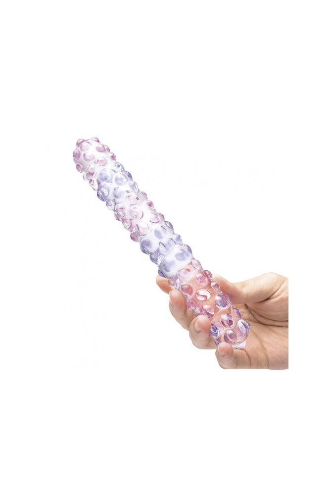 Gläs - 9" Purple Rose Nubby Glass Dildo - Pink/Purple - Stag Shop
