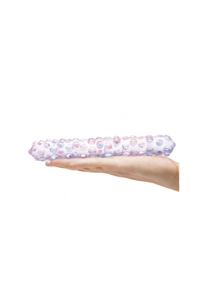 Gläs - 9" Purple Rose Nubby Glass Dildo - Pink/Purple - Stag Shop