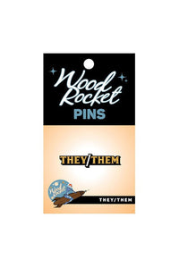 Thumbnail for Wood Rocket - They/Them Pronoun Enamel Pin - Gold - Stag Shop