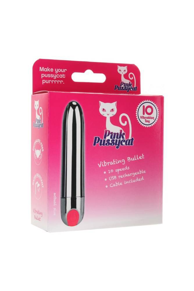 Cousins Group - Pink Pussycat Rechargeable Silver Bullet - Silver/Pink - Stag Shop