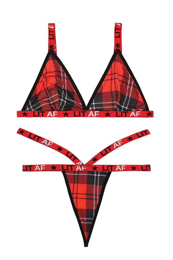 Fantasy Lingerie - AF801 - Lit AF Bralette & Thong Set - Black/Red - Queen Size - Stag Shop