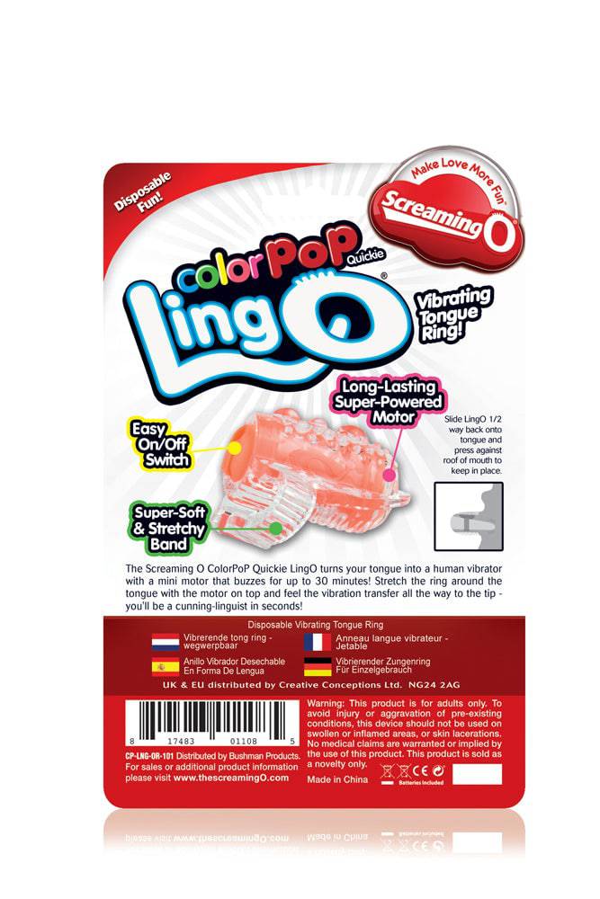 Screaming O - ColourPop Quickie - LingO - Disposable Vibrating Tongue Ring - Stag Shop