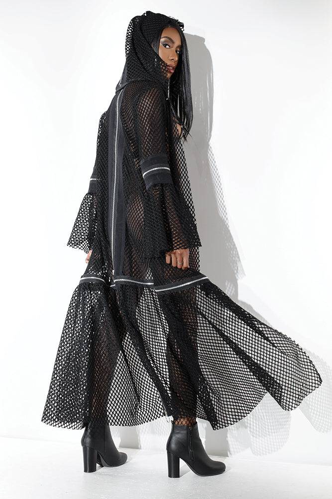 Coquette - D9379 - Fishnet Hooded Robe - Black - OS - Stag Shop