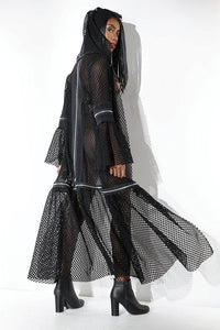 Thumbnail for Coquette - D9379 - Fishnet Hooded Robe - Black - OS - Stag Shop