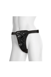 Thumbnail for Vac-U-Lock by Doc Johnson - Double Penetration Velvet Harness w/ 2 Plugs - Black - Stag Shop