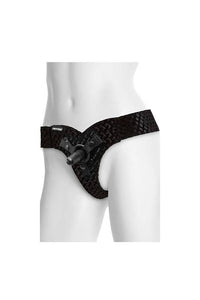 Thumbnail for Vac-U-Lock by Doc Johnson - EZ Rider Thong Velvet Harness w/ Plug - Black - Stag Shop