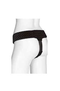 Thumbnail for Vac-U-Lock by Doc Johnson - EZ Rider Thong Velvet Harness w/ Plug - Black - Stag Shop