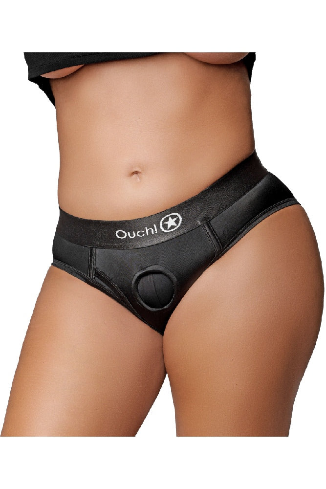 Ouch by Shots Toys - Vibrating Strap-on High-cut Brief - Black - Various Sizes