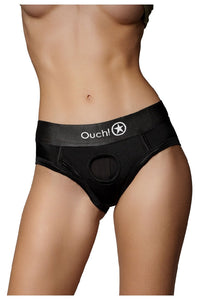 Thumbnail for Ouch by Shots Toys - Vibrating Strap-on High-cut Brief - Black - Various Sizes