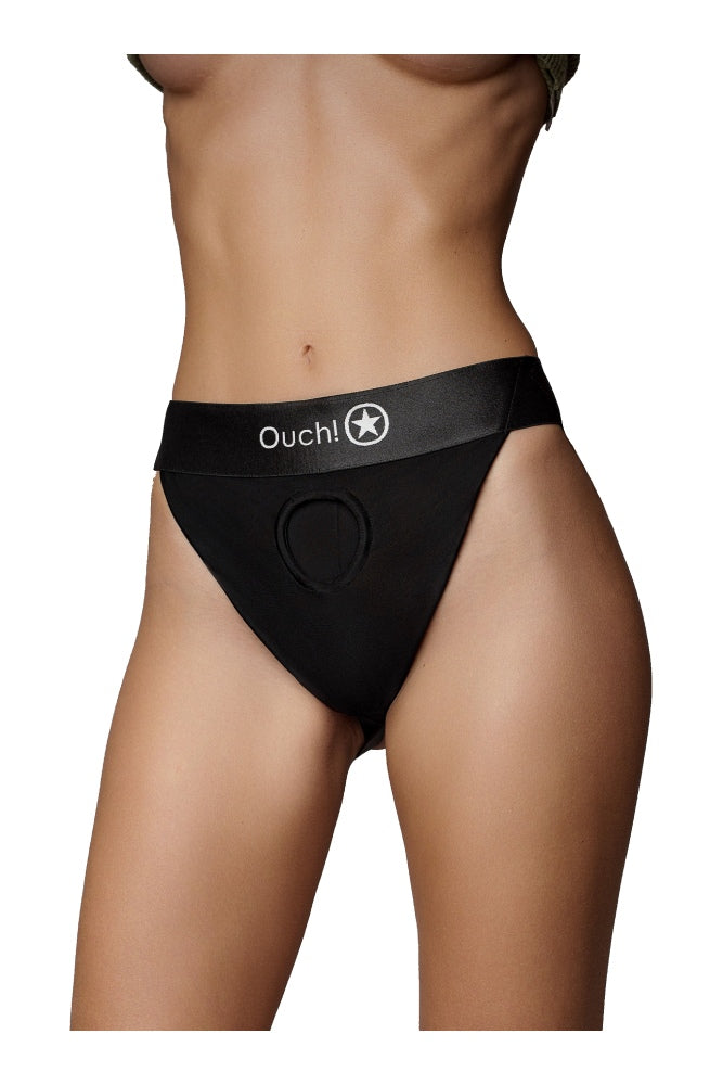 Ouch by Shots Toys - Vibrating Strap-on Panty Harness with Open Back - Various Colors & Sizes