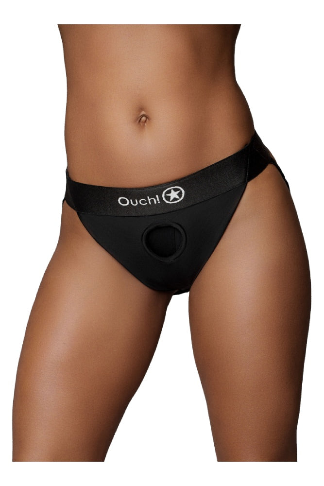 Ouch by Shots Toys - Vibrating Strap-on Panty Harness with Open Back - Various Colors & Sizes