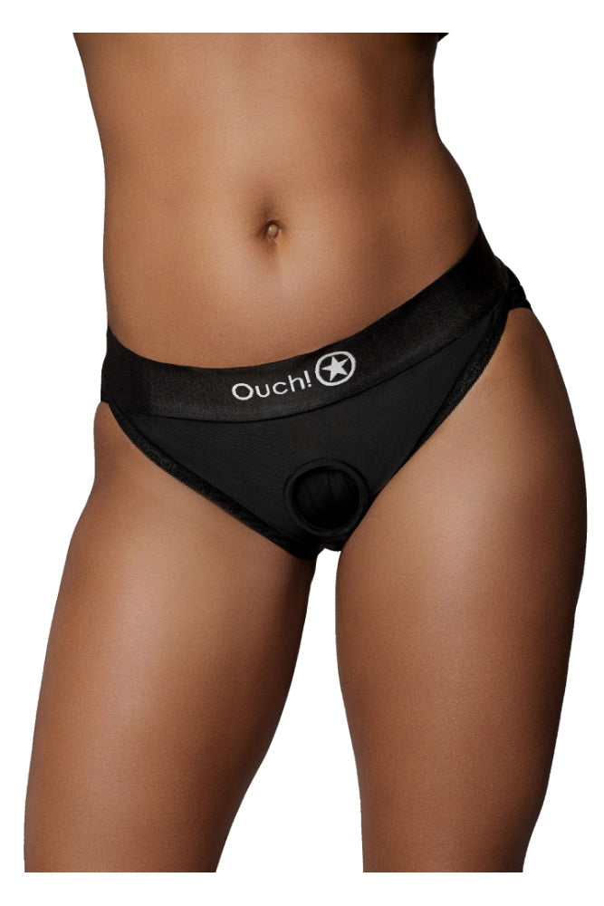 Ouch by Shots Toys - Vibrating Strap-on Hipster Panty Harness - Black - Various Sizes