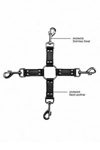 Thumbnail for Ouch by Shots Toys - 4 Way Leather Hog Tie Cross - Black - Stag Shop