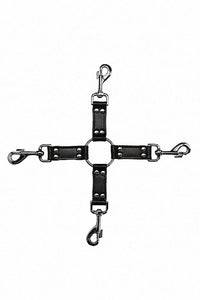 Thumbnail for Ouch by Shots Toys - 4 Way Leather Hog Tie Cross - Black - Stag Shop