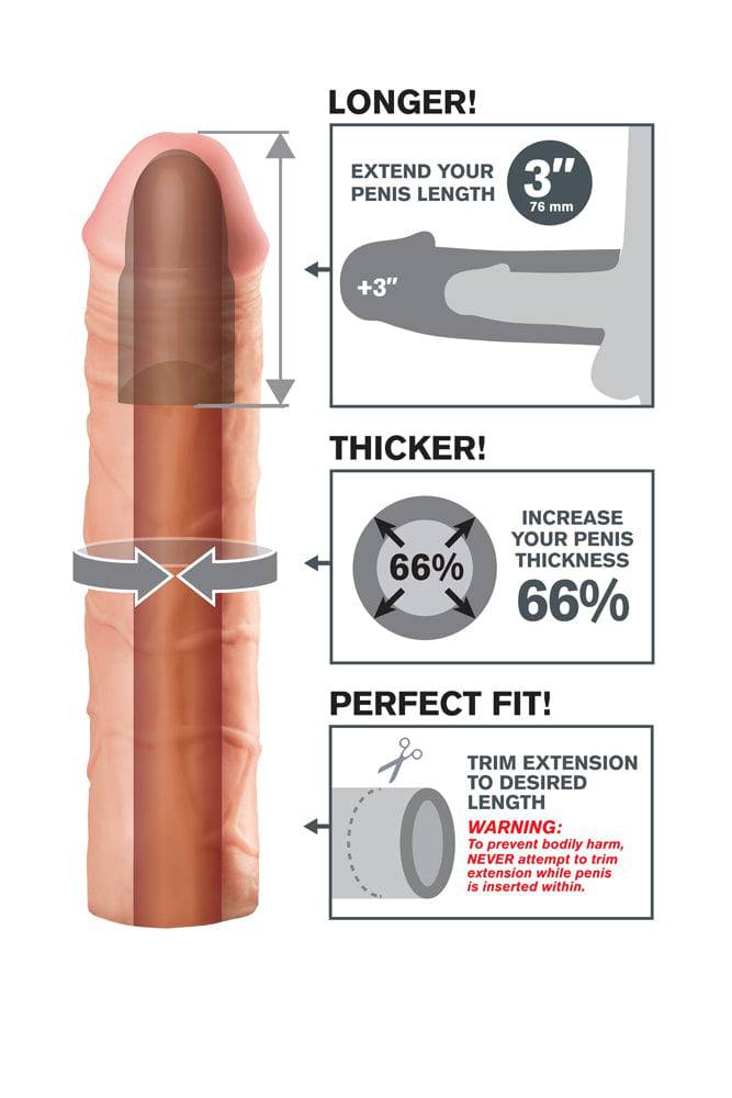 Pipedream - Fantasy X-tensions - Mega 3 Inch Penis Extension - Beige - Stag Shop