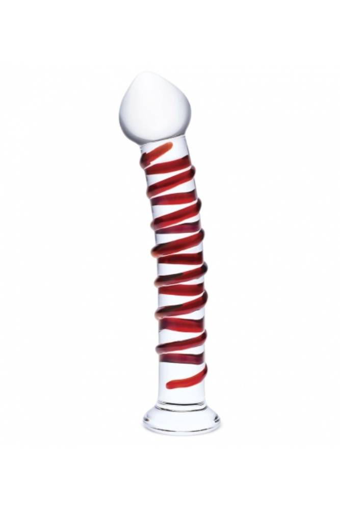 Gläs - Mr. Swirly Textured Glass 10" Dildo - Clear/Red - Stag Shop