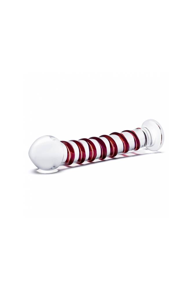 Gläs - Mr. Swirly Textured Glass 10" Dildo - Clear/Red - Stag Shop