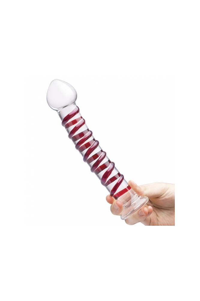 Gläs - Mr. Swirly Textured Glass 10" Dildo - Clear/Red - Stag Shop
