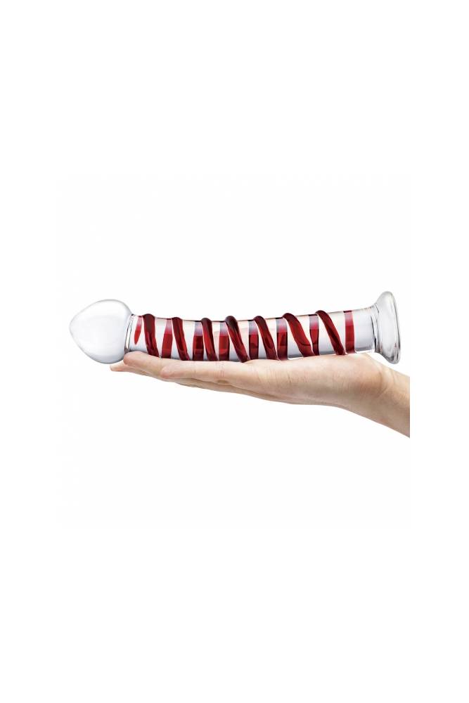 Gläs - Mr. Swirly Textured Glass 10" Dildo - Clear/Red - Stag Shop