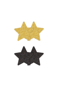 Thumbnail for NS Novelties - Pretty Pasties - Star Glitter Pasties 2 Pair - Black/Gold - Stag Shop