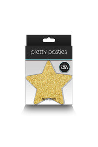Thumbnail for NS Novelties - Pretty Pasties - Star Glitter Pasties 2 Pair - Black/Gold - Stag Shop