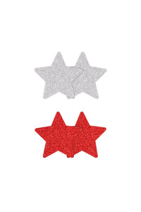 Thumbnail for NS Novelties - Pretty Pasties - Star Glitter Pasties 2 Pair - Silver/Red - Stag Shop