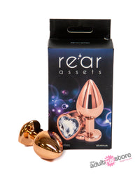Thumbnail for NS Novelties - Rear Assets - Aluminum Heart Butt Plug - Rose Gold/Clear - 3.25 Inch - Stag Shop