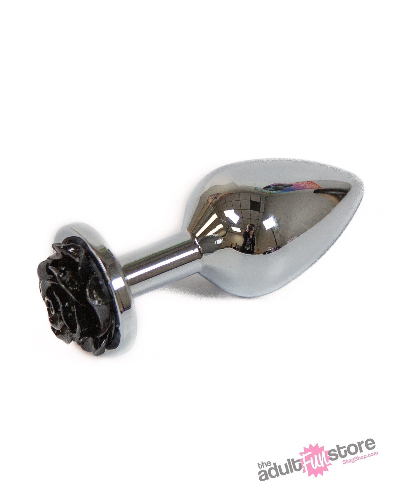 NS Novelties - Rear Assets - Aluminum Rose Butt Plug - Silver/Black - Medium - 3.5 Inch - Stag Shop