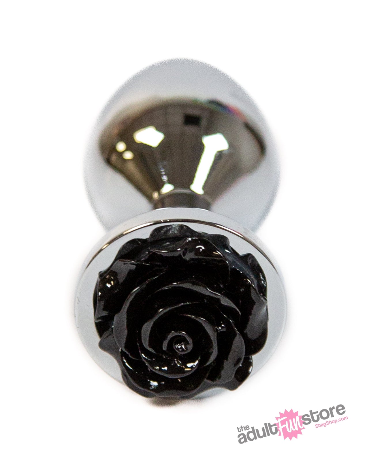 NS Novelties - Rear Assets - Aluminum Rose Butt Plug - Silver/Black - Medium - 3.5 Inch - Stag Shop