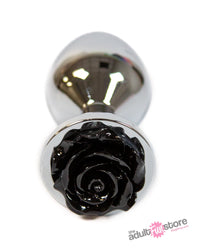 Thumbnail for NS Novelties - Rear Assets - Aluminum Rose Butt Plug - Silver/Black - Medium - 3.5 Inch - Stag Shop