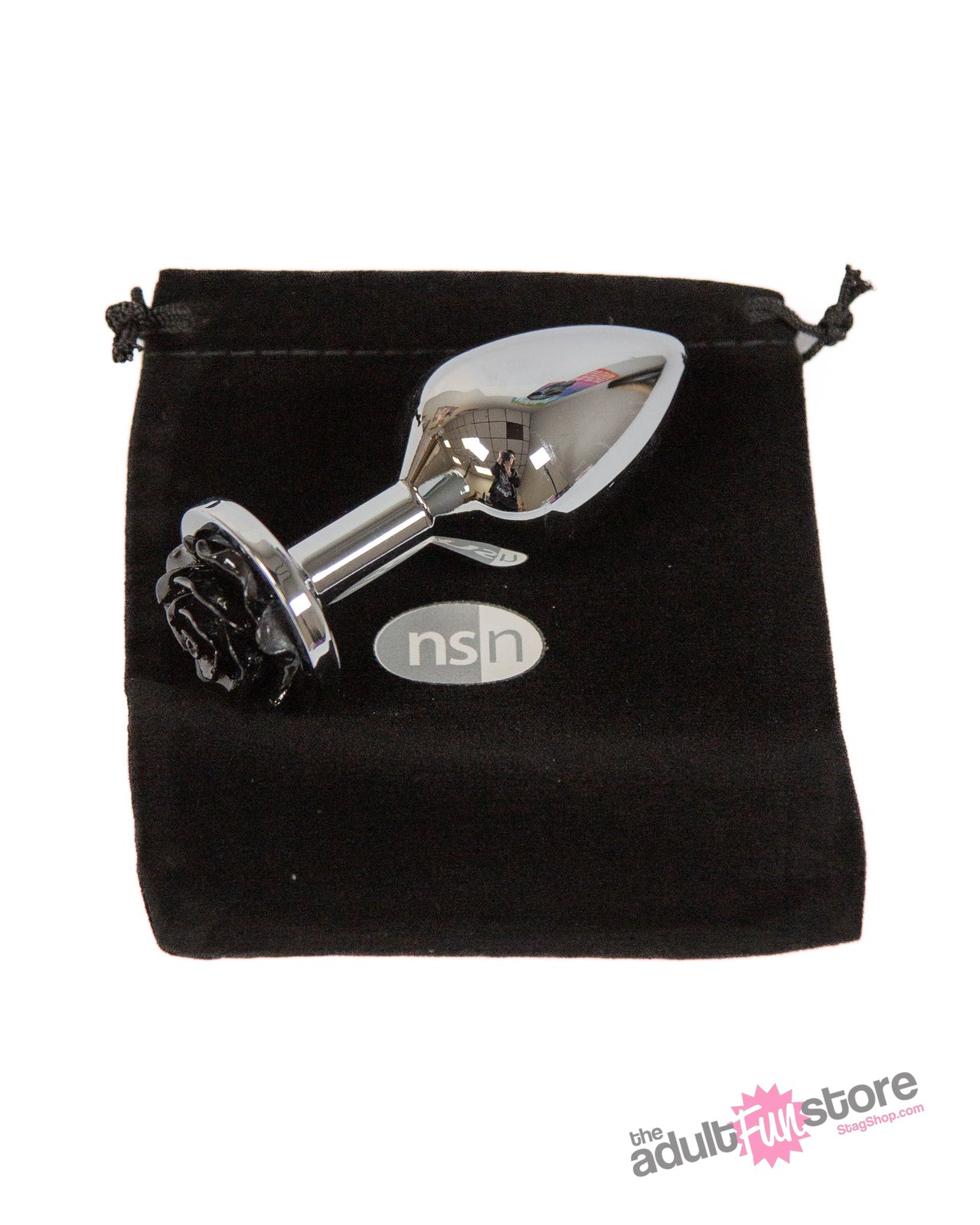 NS Novelties - Rear Assets - Aluminum Rose Butt Plug - Silver/Black - Medium - 3.5 Inch - Stag Shop