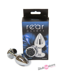 Thumbnail for NS Novelties - Rear Assets - Aluminum Rose Butt Plug - Silver/Black - Medium - 3.5 Inch - Stag Shop