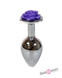 Thumbnail for NS Novelties - Rear Assets - Aluminum Rose Butt Plug - Silver/Purple - Medium - 3.5 Inch - Stag Shop