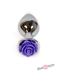 Thumbnail for NS Novelties - Rear Assets - Aluminum Rose Butt Plug - Silver/Purple - Medium - 3.5 Inch - Stag Shop