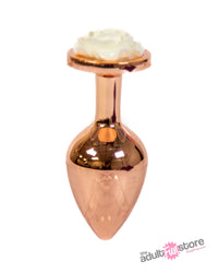 Thumbnail for NS Novelties - Rear Assets - Aluminum Rose Butt Plug - Gold/White - Medium - 3.5 Inch - Stag Shop